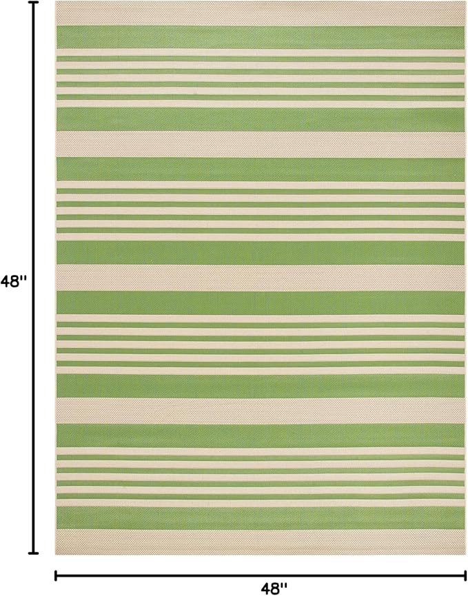 SAFAVIEH Courtyard Collection Area Rug - 4' Round, Green & Beige, Stripe Design, Non-Shedding & Easy Care, Indoor/Outdoor & Washable-Ideal for Patio, Backyard, Mudroom (CY6062-244)