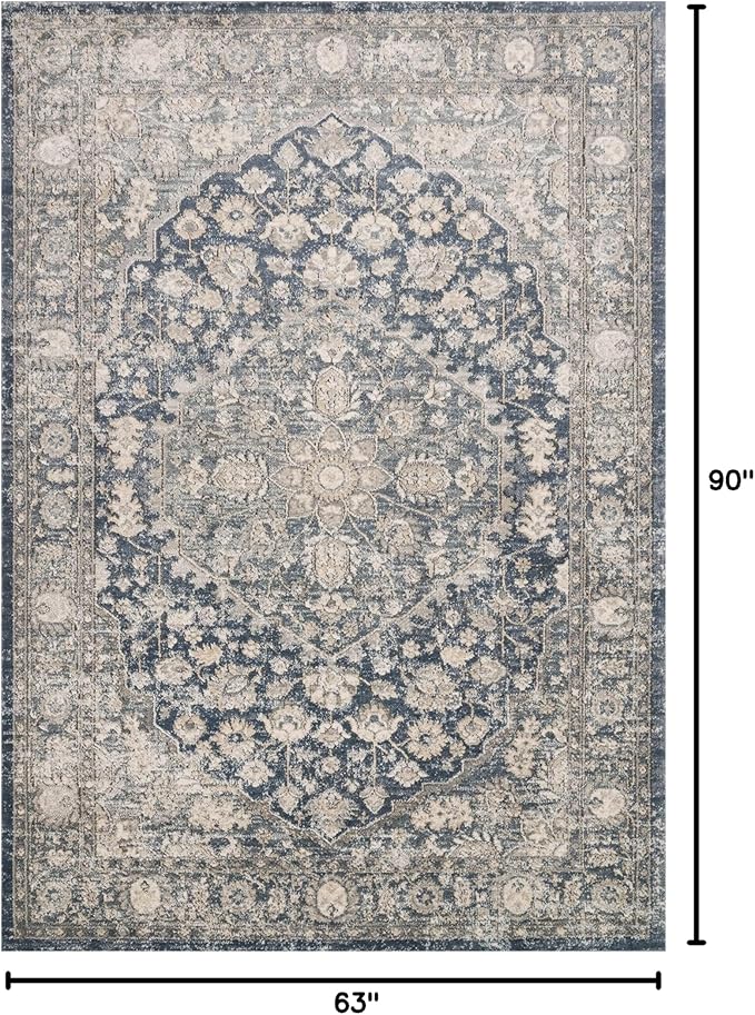 Loloi Teagan Collection 5'-3" x 7'-6" Area Rug in Denim/Mist - Large, Soft Neutral Rug, High-Traffic for Living Room, Bedroom, Home Office, Dining Area