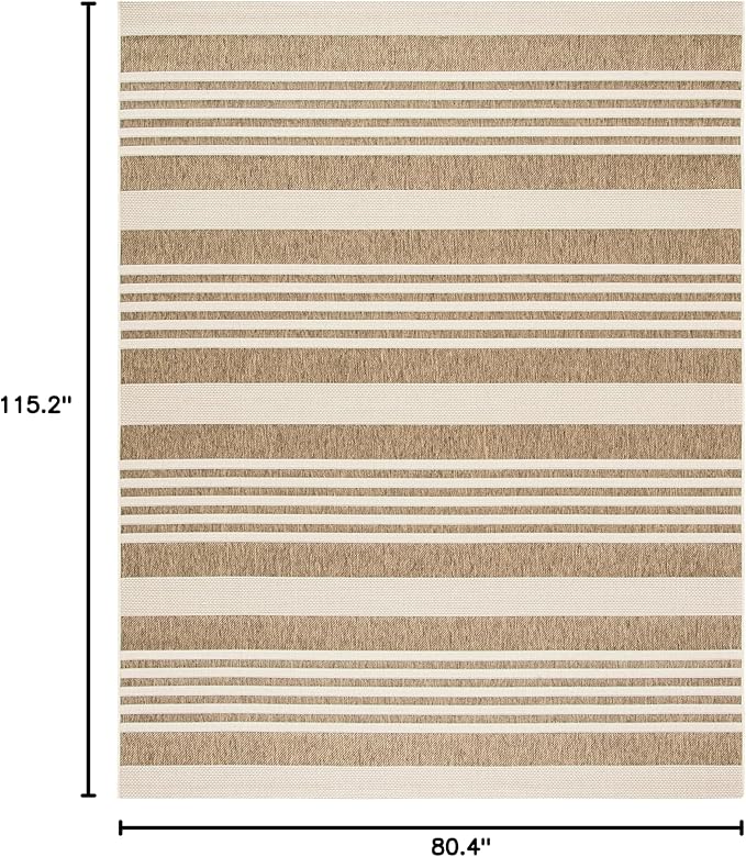 SAFAVIEH Courtyard Collection 6'7' x 9'6' Brown/Bone CY6062 Stripe Indoor/ Outdoor Patio Backyard Mudroom Area Rug