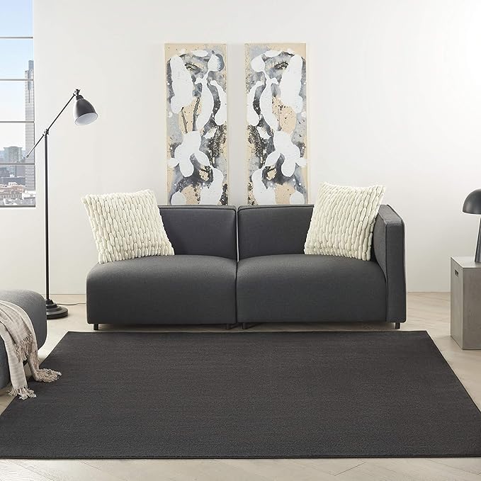 Nourison Essentials 7' x Square Black Fabric Outdoor Area Rug (7' Square)