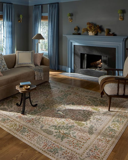 Loloi Rifle Paper Co. Canopy Collection CNP-05 Ivory 3'-9" x 3'-9" Round Accent Rug