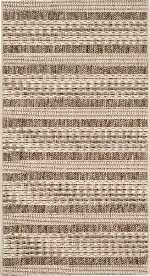 SAFAVIEH Courtyard Collection Accent Rug - 2' x 3'7', Brown & Bone, Stripe Design, Non-Shedding & Easy Care, Indoor/Outdoor & Washable-Ideal for Patio, Backyard, Mudroom (CY6062-242)