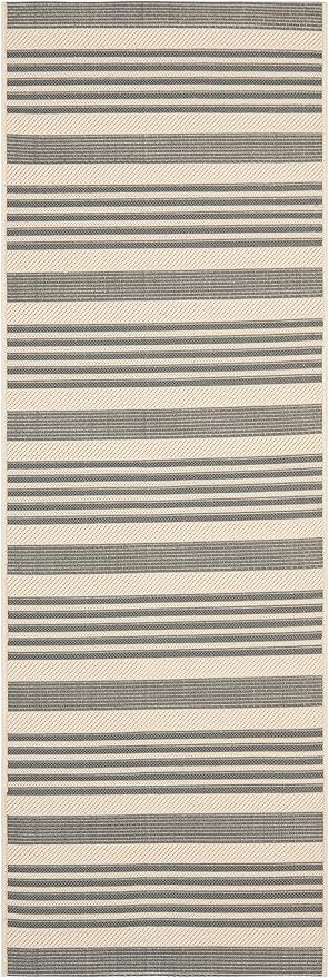 SAFAVIEH Courtyard Collection 2'3' x 10' Grey/Bone CY6062 Stripe Indoor/ Outdoor Patio Backyard Mudroom Runner Rug