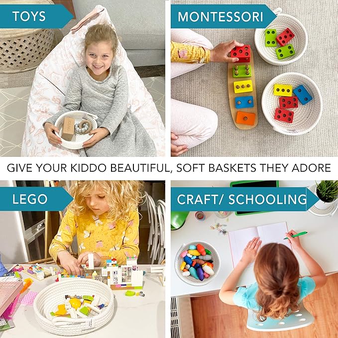 Small Basket Set - 2PC WASHABLE Small Storage Basket 100% Cotton Small Rope Basket 7.5" Small Woven Basket for Key Basket, Mini Basket, Kitchen Basket, Remote Basket (White, Small)