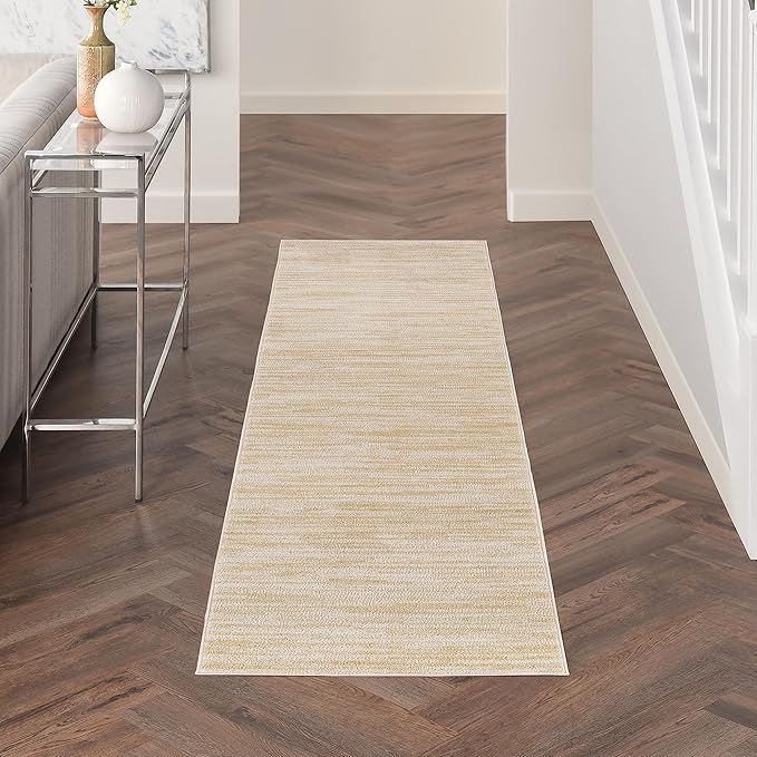 Nourison Essentials 10' Runner Ivory Gold Fabric Area Rug