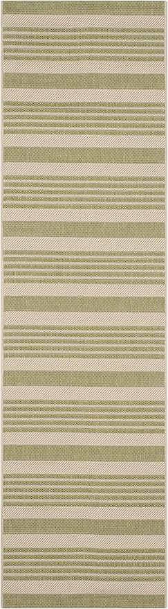 SAFAVIEH Courtyard Collection 2'3" x 10' Beige/Sweet Pea CY6062 Stripe Indoor/ Outside Waterproof Easy cleansingPatio Backyard Mudroom Runner Mat