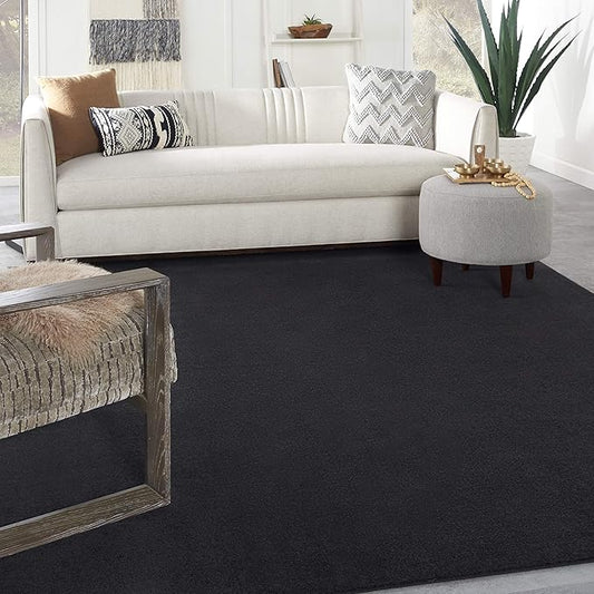 Nourison Essentials 108x144 Rectangle Fabric Area Rug in Black/Charcoal