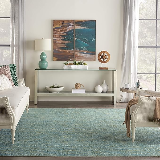 Nourison Essentials Indoor/Outdoor Blue Green 7' x 10' Area Rug, Easy Cleaning, Non Shedding, Bed Room, Living Room, Dining Room, Backyard, Deck, Patio (7x10)