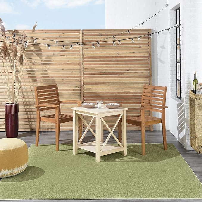 Nourison Essentials Indoor/Outdoor Green 7' x Square Area Rug, Easy Cleaning, Non Shedding, Bed Room, Living Room, Dining Room, Backyard, Deck, Patio (7 Square)