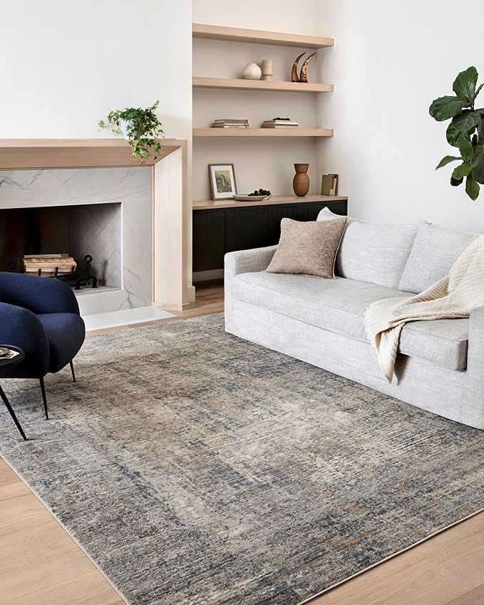 Loloi Teagan Collection 9'-9" x 13'-6" Area Rug in Denim/Slate - Large, Soft Neutral Rug, High-Traffic for Living Room, Bedroom, Home Office, Dining Area