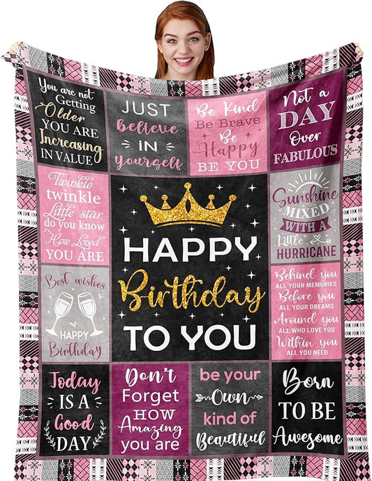 Birthday Gifts for Girls/Her, Happy Birthday Decorations Blanket 40"X50", Birthday Gifts for Teen Girls, Birthday Gifts for Daughter/Granddaughter/Friend/Sisters, Girls Birthday Gift Ideas
