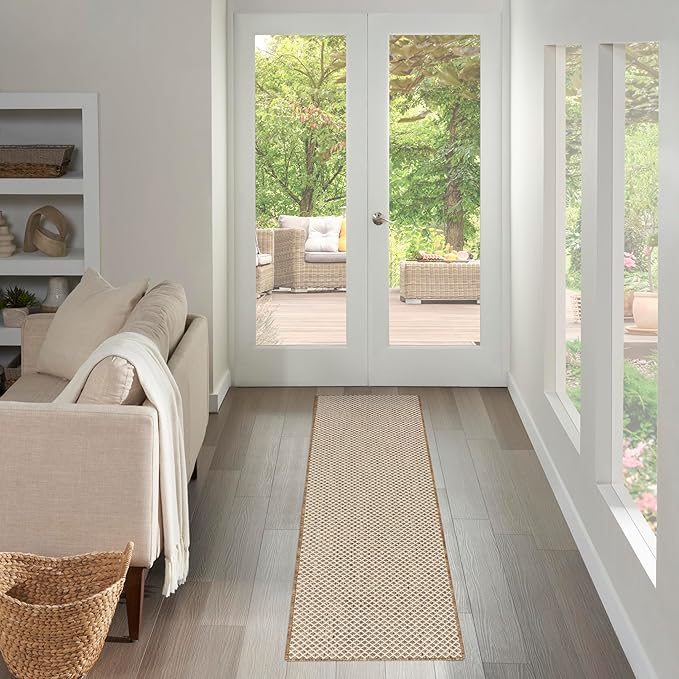 Nourison Courtyard Jute Ivory 2'2" x 8' Area Rug - Easy Clean, Non Shedding, Bed Room, Living Room, Dining Room, Kitchen (8' Runner)