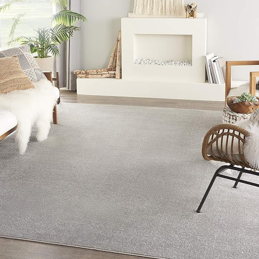 Nourison Essentials Indoor/Outdoor Silver Grey 10' x 14' Area Rug, Easy Cleaning, Non Shedding, Bed Room, Living Room, Dining Room, Backyard, Deck, Patio (10x14)