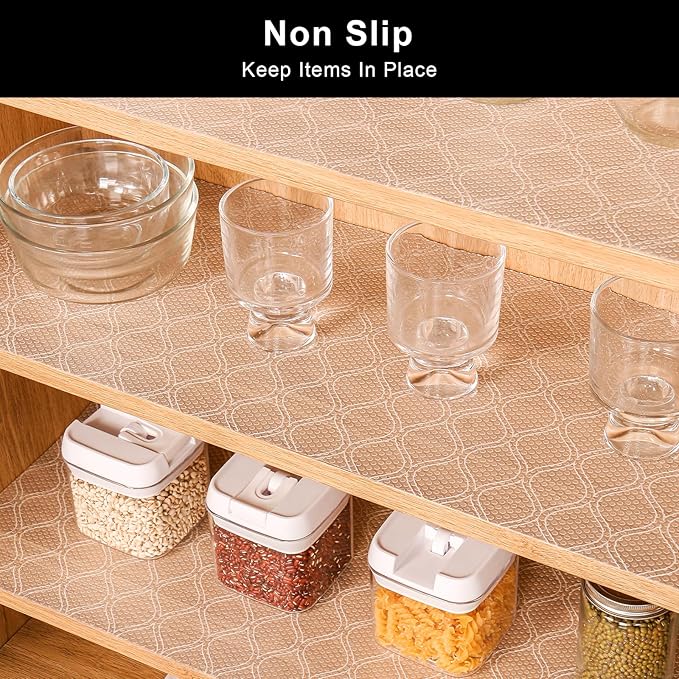 Cooyes Shelf Liner Drawer Liners, Shelf Liners for Kitchen Cabinets, Non Adhesive Cabinet Liner, EVA Waterproof Oil-Proof Non-Slip Refrigerator Liners for Shelves (Transparent, 24 Inches x 10 FT)