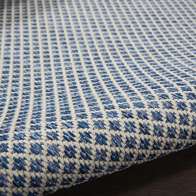 Nourison Courtyard 10' Runner Ivory Blue Fabric Modern Area Rug (10' Runner)