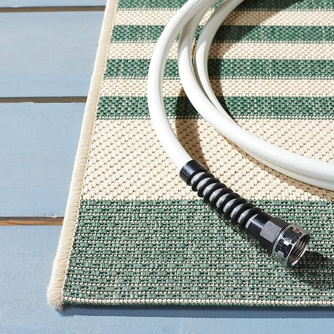 SAFAVIEH Courtyard Collection Runner Rug - 2'3" x 8', Beige & Dark Green, Stripe Design, Non-Shedding & Easy Care, Indoor/Outdoor & Washable-Ideal for Patio, Backyard, Mudroom (CY6062-322)