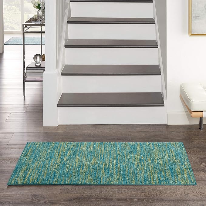Nourison Essentials 2' x 4' Blue Green Fabric Outdoor Area Rug (2' x 4')