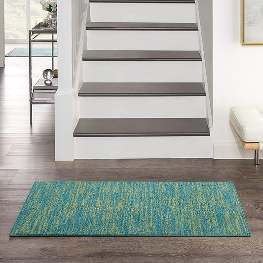 Nourison Essentials 2' x 4' Blue Green Fabric Outdoor Area Rug (2' x 4')