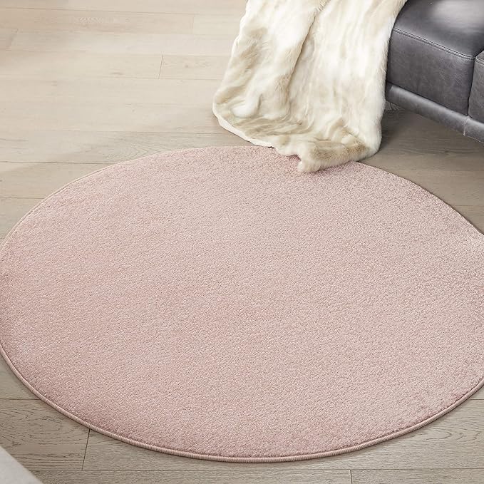 Nourison Essentials Indoor/Outdoor Pink 4' x Round Area Rug, Easy Cleaning, Non Shedding, Bed Room, Living Room, Dining Room, Backyard, Deck, Patio (4 Round)