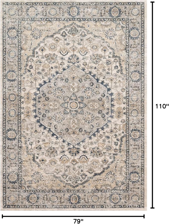 Loloi Teagan Collection TEA-01 Natural/Lt. Grey 6'-7" x 9'-2", .25" Thick, Area Rug, Soft, Durable, Neutral, Woven, Low Pile, Non-Shedding, Easy Clean, Living Room Rug