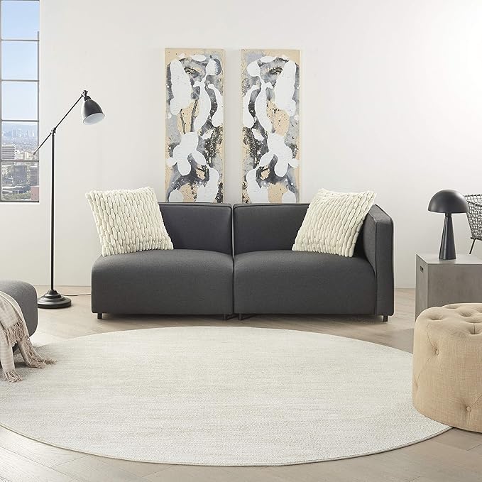 Nourison Essentials Indoor/Outdoor Ivory Beige 8' x Round Area Rug, Easy Cleaning, Non Shedding, Bed Room, Living Room, Dining Room, Backyard, Deck, Patio (8 Round)