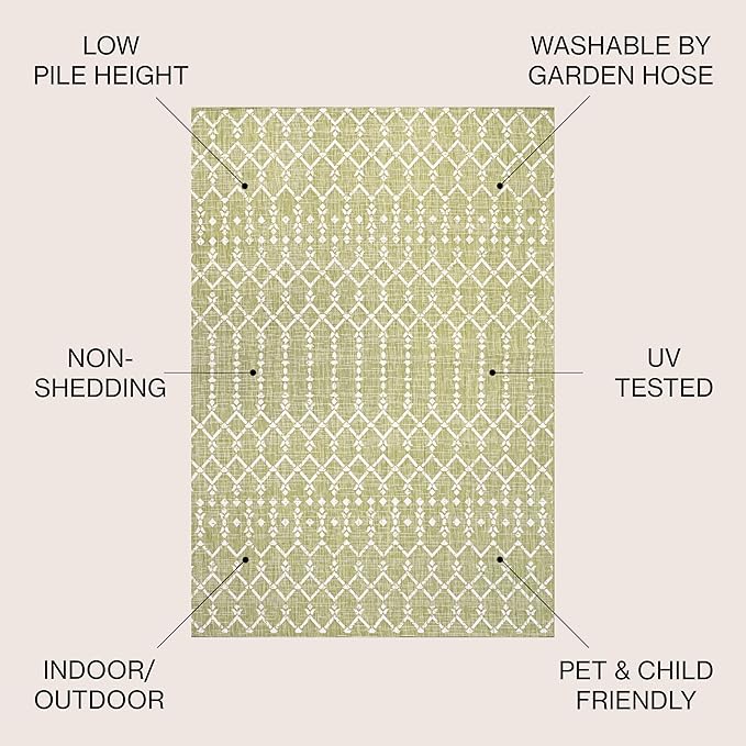 JONATHAN Y SMB108N-8 Ourika Moroccan Geometric Textured Weave Indoor Outdoor Area Rug, Coastal,Traditional,Transitional Easy Clean,Bedroom,Kitchen,Backyard,Patio, Non-Shed, Light Green/Cream, 8 X 10
