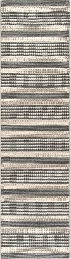 SAFAVIEH Courtyard Collection Area Rug - 8' x 11', Grey & Bone, Stripe Design, Non-Shedding & Easy Care, Indoor/Outdoor & Washable-Ideal for Patio, Backyard, Mudroom (CY6062-236)