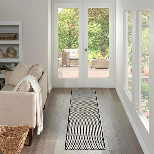Nourison Courtyard Black White 2'2" x 8' Area Rug - Easy Clean, Non Shedding, Bed Room, Living Room, Dining Room, Kitchen (8' Runner)