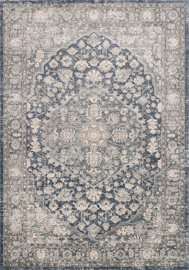 Loloi Teagan Collection 7'-11" x 10'-6" Area Rug in Denim/Mist - Large, Soft Neutral Rug, High-Traffic for Living Room, Bedroom, Home Office, Dining Area