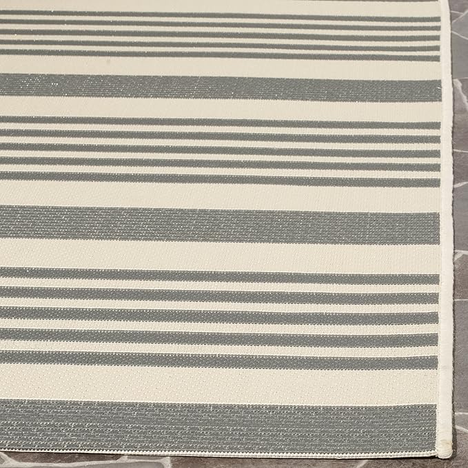 SAFAVIEH Courtyard Collection Runner Rug - 2'3" x 18', Grey & Bone, Stripe Design, Non-Shedding & Easy Care, Indoor/Outdoor & Washable-Ideal for Patio, Backyard, Mudroom (CY6062-236)