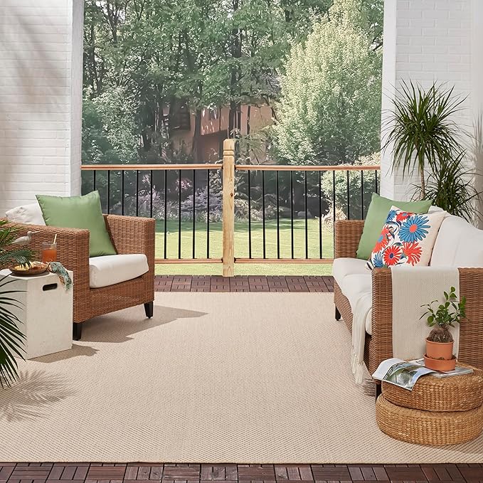 Nourison Courtyard Natural 9' x 12' Area Rug - Easy Clean, Non Shedding, Bed Room, Living Room, Dining Room, Kitchen (9' x 12')