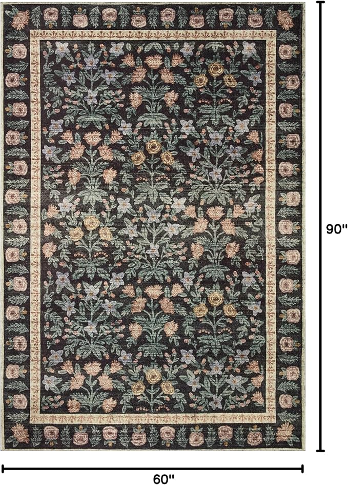 Loloi Rifle Paper Co. Eden Collection EDE-02 Area Rug feat. CloudPile 5'-0" x 7'-6" Mughal Garden Black Rectangular 0.38" Thick