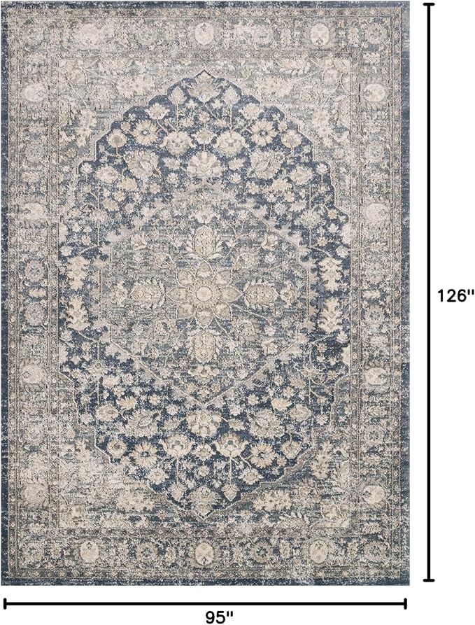 Loloi Teagan Collection 7'-11" x 10'-6" Area Rug in Denim/Mist - Large, Soft Neutral Rug, High-Traffic for Living Room, Bedroom, Home Office, Dining Area