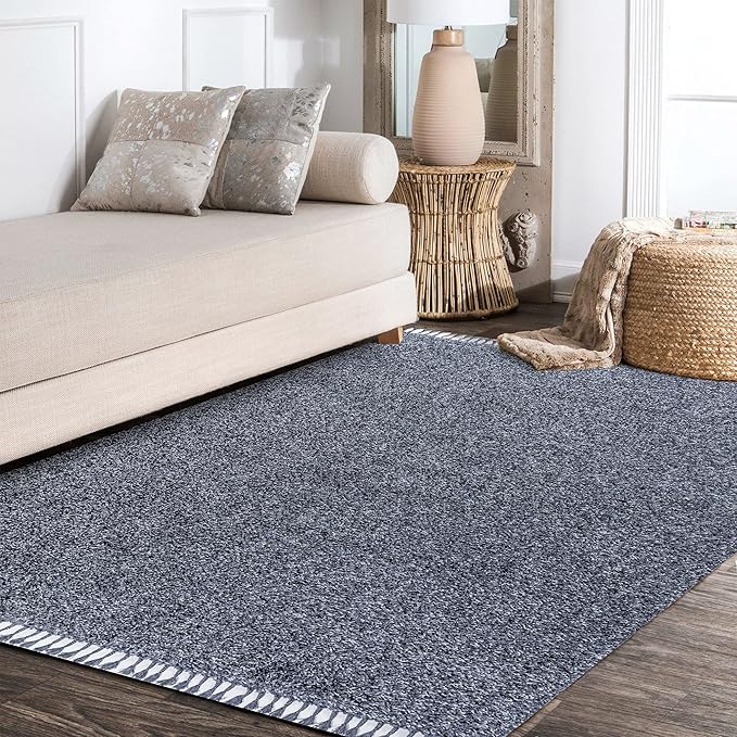 JONATHAN Y MCR100C-5 Mercer Shag Plush Tassel Indoor Area-Rug Bohemian Modern Contemporary Solid Easy-Cleaning Bedroom Kitchen Living Room, 5 X 8, Denim Blue with Tassel