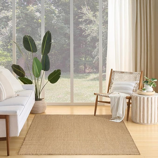 Nourison Courtyard Jute 6' x 9' Area Rug - Easy Clean, Non Shedding, Bed Room, Living Room, Dining Room, Kitchen (6' x 9')