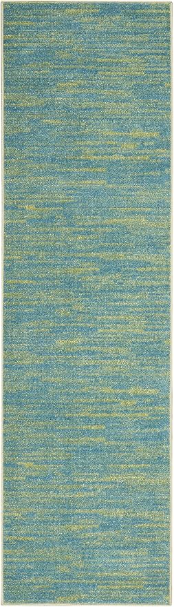 Nourison Essentials Indoor/Outdoor Blue Green 2'2" x 12' Area Rug, Easy Cleaning, Non Shedding, Bed Room, Living Room, Dining Room, Backyard, Deck, Patio (2x12)