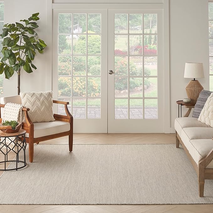 Nourison Courtyard 8' x Square Ivory Silver Fabric Modern Area Rug (8' Square)