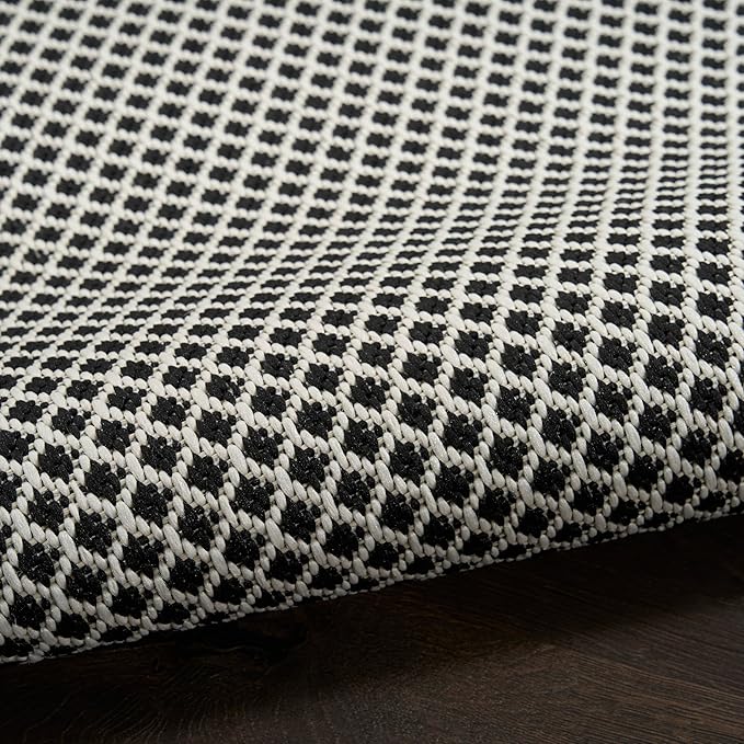Nourison Courtyard Black White 8' x 10' Area Rug - Easy Clean, Non Shedding, Bed Room, Living Room, Dining Room, Kitchen (8' x 10')