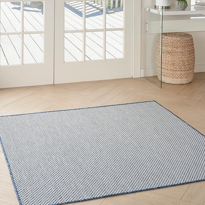 Nourison Courtyard 5' x Square Ivory Blue Fabric Modern Area Rug (5' Square)