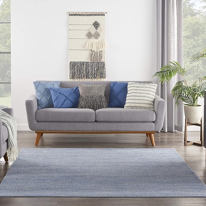 Nourison Essentials Indoor/Outdoor Blue/Grey 7' x Square Area Rug, Easy Cleaning, Non Shedding, Bed Room, Living Room, Dining Room, Backyard, Deck, Patio (7 Square)