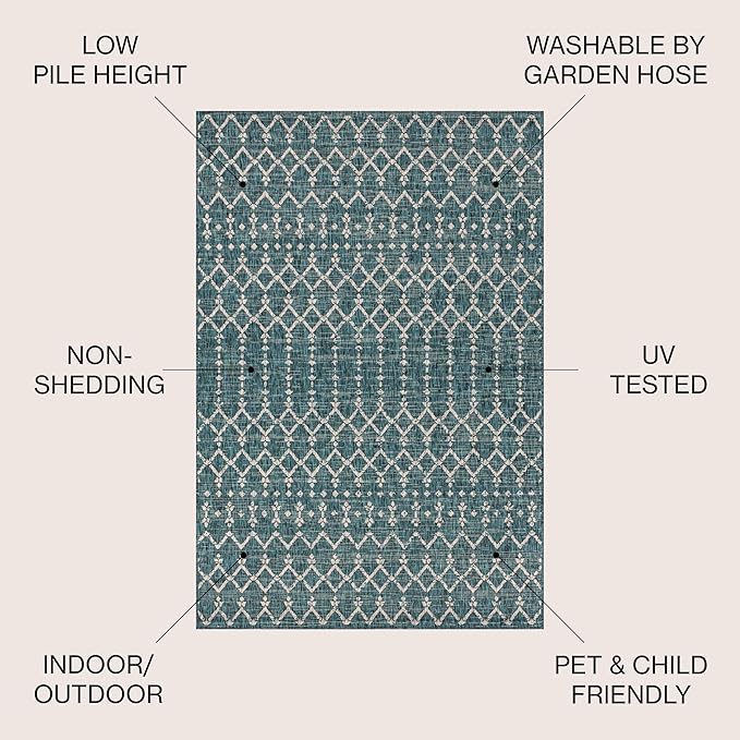 JONATHAN Y SMB108C-9 Ourika Moroccan Geometric Textured Weave Indoor Outdoor Area Rug, Bohemian, Rustic, Scandinavian Easy Cleaning,Bedroom,Kitchen,Backyard,Patio,Non Shedding, Teal/Gray, 9 X 12