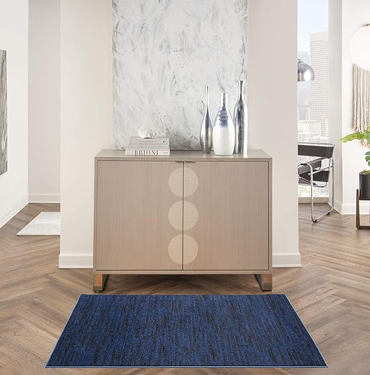 Nourison Essentials Indoor/Outdoor Midnight Blue 3' x 5' Area Rug, Easy Cleaning, Non Shedding, Bed Room, Living Room, Dining Room, Backyard, Deck, Patio (3x5)