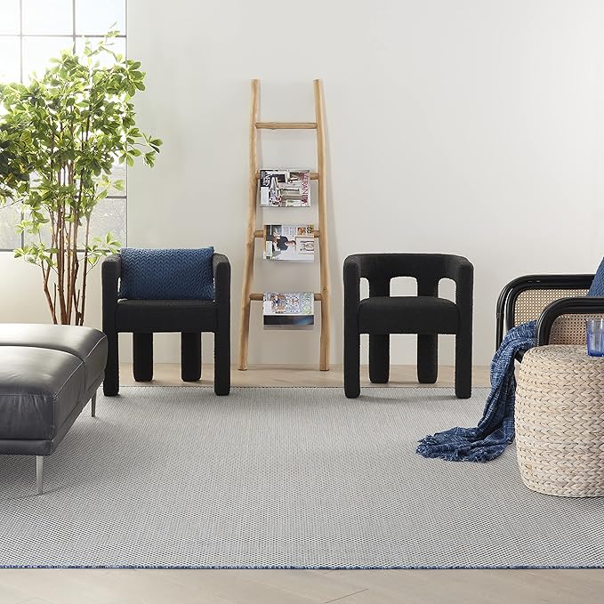Nourison Courtyard Indoor/Outdoor Ivory Blue 8' x 10' Area Rug, Geometric, Easy Cleaning, Non Shedding, Bed Room, Living Room, Dining Room, Deck, Patio, Backyard (8x10)