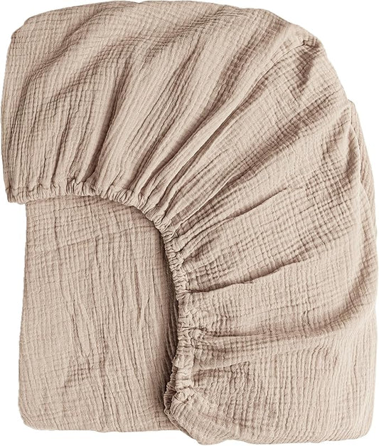 Konssy Muslin Fitted Crib Sheets 100% Cotton Baby Crib Sheets for Standard Crib Mattress (28 X 52 Inches), Soft and Breathable for Boys Girls (Wheat)