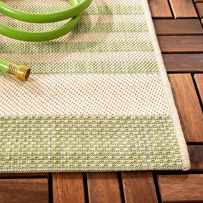SAFAVIEH Courtyard Collection 2'3" x 10' Beige/Sweet Pea CY6062 Stripe Indoor/ Outside Waterproof Easy cleansingPatio Backyard Mudroom Runner Mat