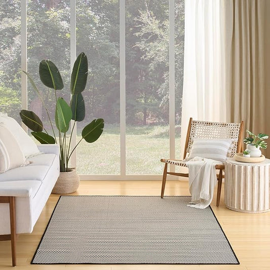 Nourison Courtyard Black White 4' x 6' Area Rug - Easy Clean, Non Shedding, Bed Room, Living Room, Dining Room, Kitchen (4' x 6')