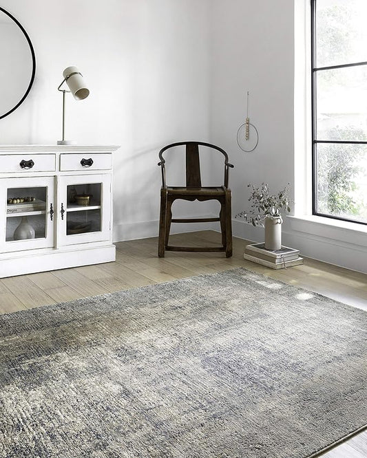 Loloi II Teagan Collection TEA-05 Denim/Slate 2'-8" x 4', .25" Thick, Accent Rug, Soft, Durable, Neutral, Woven, Low Pile, Non-Shedding, Easy Clean, Living Room Rug