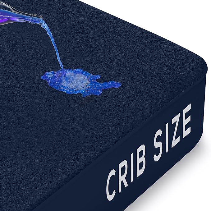 Utopia Bedding Waterproof Mattress Protector Crib Size, Premium Terry Mattress Cover 200 GSM, Breathable, Fitted Style with Stretchable Pockets (Navy)