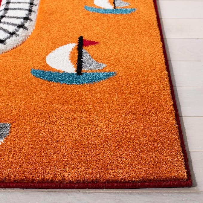 SAFAVIEH Carousel Kids Collection Area Rug - 5'3" Square, Red & Ivory, Non-Shedding & Easy Care, Ideal for High Traffic Areas for Boys & Girls in Playroom, Nursery, Bedroom (CRK192Q)