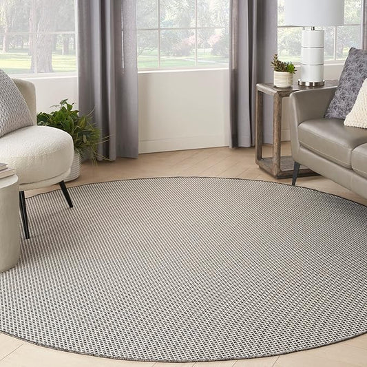 Nourison Courtyard 8' x Round Ivory Charcoal Fabric Modern Area Rug (8' Round)